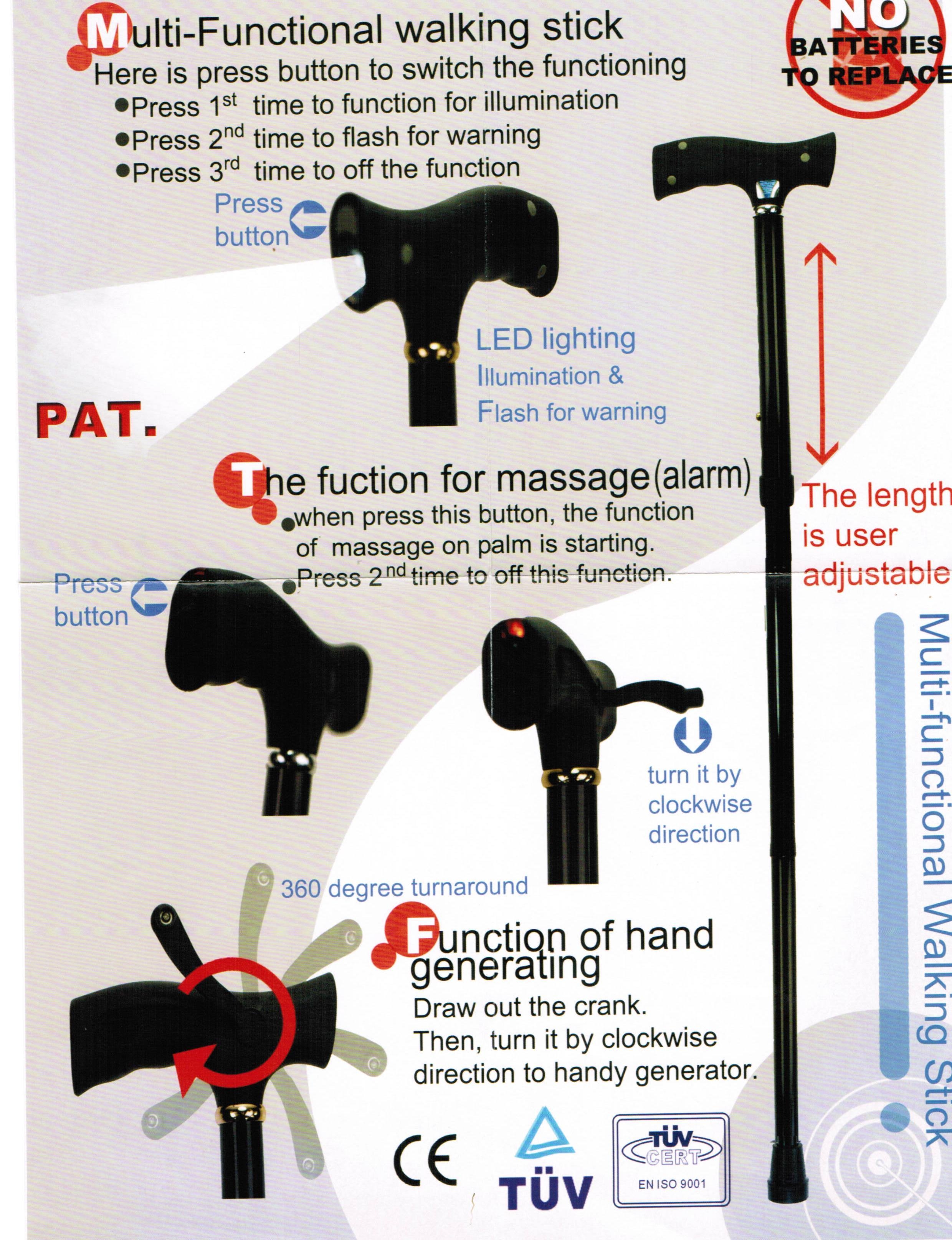 Dynamo Foldable Flashlight Walking Cane BiltRite Mastex Health